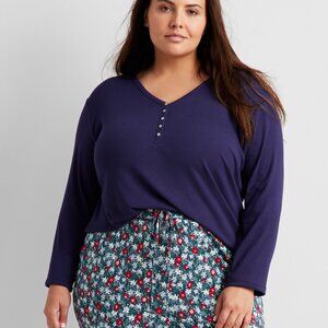 #32. State of Day | Women's Long-Sleeve Ribbed Henley Sleep Top